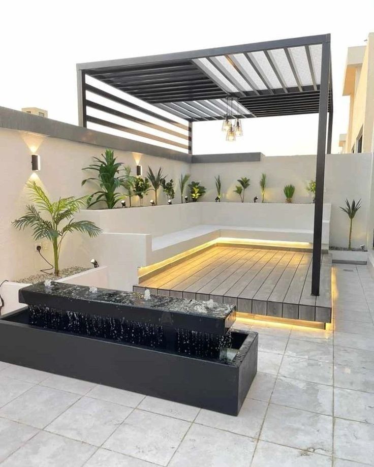 sân thượng biệt thự có mái che sân vườn